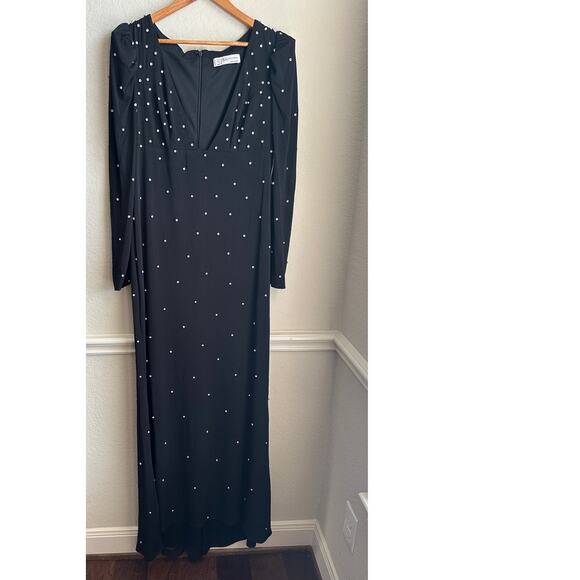 NWT IEENA FOR MAC DUGGAL RHINESTONE ENCRUSTED LONG SLEEVE V NECK GOWN SIZE 10 - Picture 3 of 10